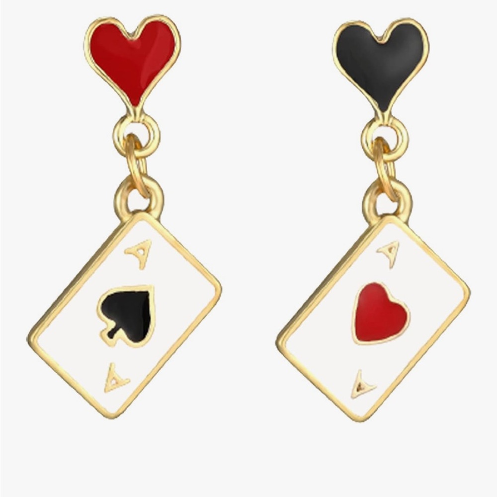 Gold Playing Card Heart Earrings